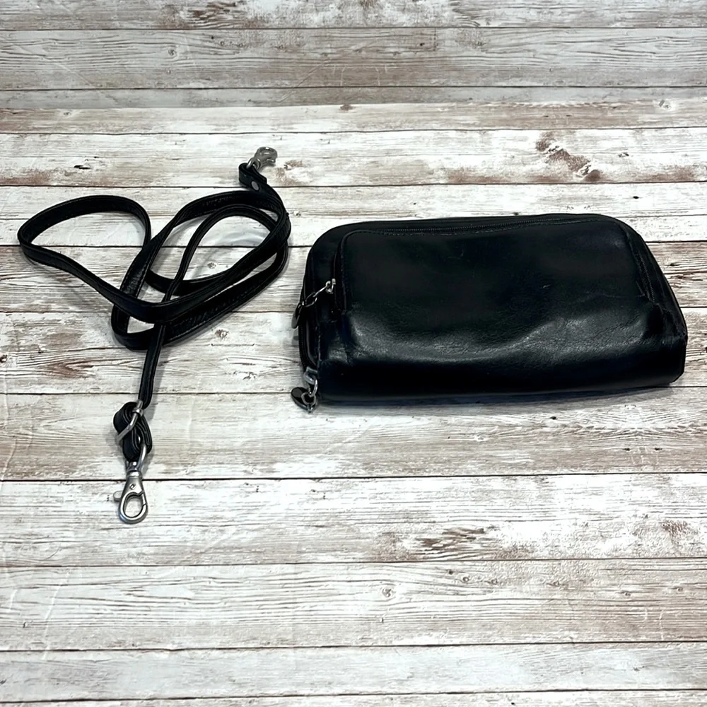 COPY - Black Soft Leather Clutch Wristlet Mini Purse Wallet Crossbody Bag
